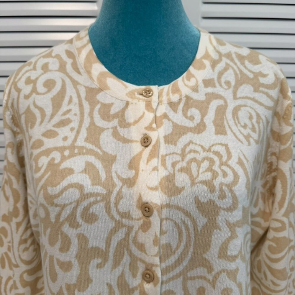 NWT Tommy Hilfiger Cream & Tan Paisley Floral Cotton Cardigan Sweater, Size L - Picture 4 of 11